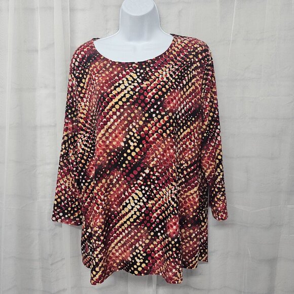 JM Collection Red Black Abstract Polka Dot Stretchy Tee Artsy Boho XL - Picture 1 of 10